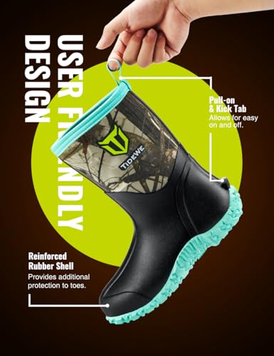 TIDEWE Rubber Boots for Women with Steel Shank, 6mm Neoprene Waterproof Insulated Mid Calf Rain Boots, Sturdy Hunting Work Boots for Farming Gardening Fishing 5