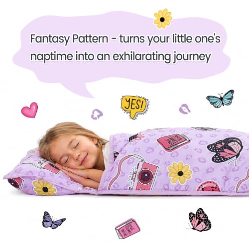 Image of Viviland Toddler Nap Mat with Pillow and Minky Dot Blanket, Butterfly