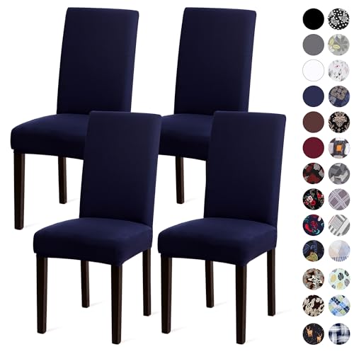 Sufdari Dining Chair Covers,Kitchen Chair Cover,Parsons Chair Slipcover,Spandex Chair Protectors for Dining Room Stretch Chairs Cover Set of 4 -Navy Blue