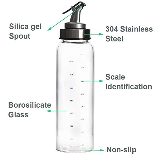 (2 Pack) Olive Oil Dispenser Bottle,17 Ounce Oil Cruet Glass,No Drip,Oil And Vinegar Dispenser Set, Lead-Free Glass Bottle For Oil Kitchen With Degree Scale #TOP2