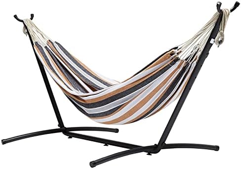 Amazon Basics Double Hammock with 9-Foot Space Saving Steel Stand and Carrying Case, Multi Color, 400 lb Capacity