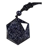 eMeition Black Obsidian Necklace Men Hexagram Natural Stone Crystal Pendant for Women Protection Premium Talisman Necklaces Couples Gift Blue Goldstone