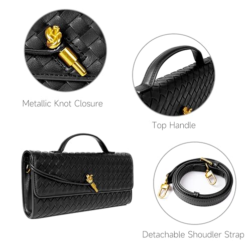 Image of Joryin Woven Purse for Women Evening Clutch Woven Leather Handbags Crossbody Bag Purse Formal Evening Bag, Vegan Leather