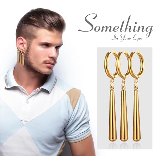 JewelryWe Jednoczęściowe kolczyki męskie ze stali nierdzewnej Roronoa Zoro Creole Huggie Kolczyki wiszące Kolczyki Anime Biżuteria Cosplay dla fanów Lorenor Zorro miłośników anime, 1,2 cm x 2,5 mm x