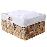 BSTNASI Hand-woven natural water hyacinth storage basket, Lined wicker basket for organizing, Rectan