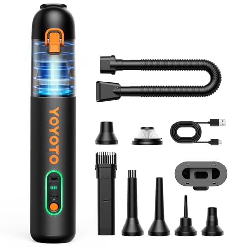 yoyoto Akku-Autostaubsauger stark 4-in-1, Handstaubsauger Mini kabellos mit hoher​ 22000Pa/54 AW Saugkraft, 15-45min, 2 HEPA Filter, Mini Staubsauger Akku für Auto, Haushalt, Bürotisch, PC, Tastatur