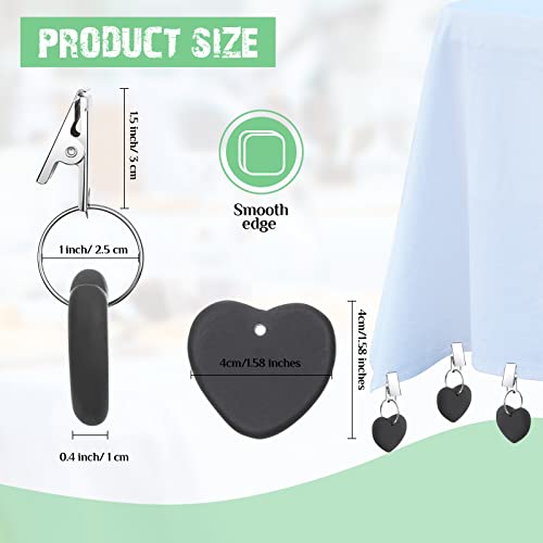 12 Pieces Tablecloth Weights Clip On Natural Stone Heart Shape Stone Table Cloth Weights With Stainless Steel Clips (Black) #TOP2