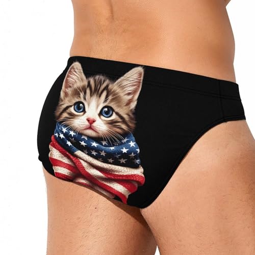 U.S.A. Flag Cat Men's Swim Brief Sexy Bikini Swimwear Swimsuit Trunks Bathing Suits3