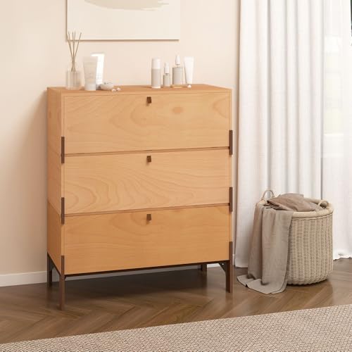WHOOSPEREH Stackable 3 Drawers Dresser, Customizable Chest of Drawers for Bedroom, Living Room, Closet, Easy Assembly Wood Furnitures Cabinet, 30 inch Width Beech and Basswood Color Combo