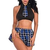 YKARITIANNA New Women Sexy Lingerie, Tie Uniform With Novelty Underwear Panties Briefs Mini Skirt Suit Underwear Blue