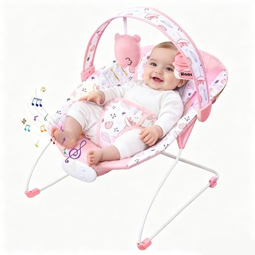Enborbabe Baby Bouncer Baby Bouncer Seat with Music and Vibration Portable Infant Rocker for Indoor Outdoor Use for Babies 0-6 Months Up to 20 lbs
