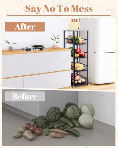 Image of Mythinglogic Kitchen Storage Cart, Tier Rolling Cart with Lockable Wheels, Kitchen Organizer Rack for Pantry, Living Room, Kitchen (16.74 inch D x 12.81 inch W x 43.51 inch H)