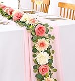 Yastouay 6 Ft Flower Garland with Lights, Pink Rose Floral Garland Fake Flowers for Wedding Arch Party Tables Backdrop Decor
