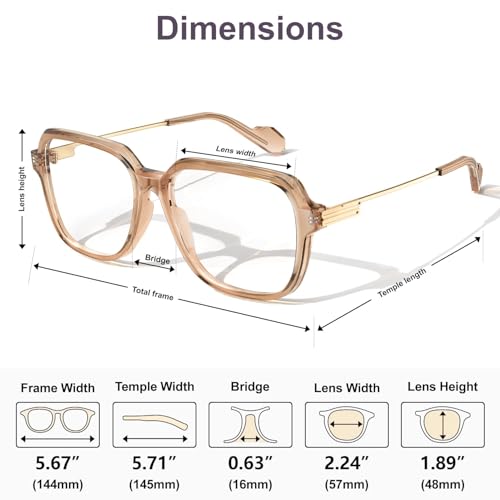 Image of VISOONE Oversized Blue Light Blocking Glasses with Chic Square TR90 Frame and Metal Temple for Women Men Ryan