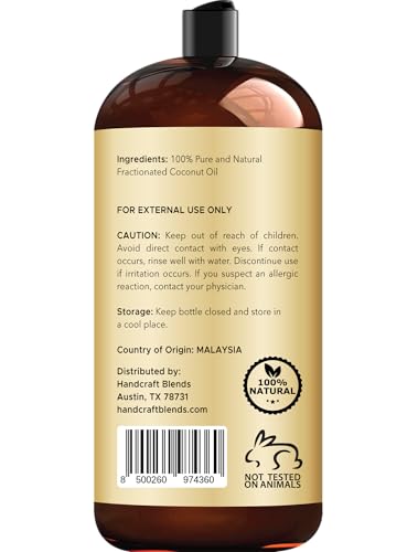 Image of Handcraft Blends Fractionated Coconut Oil - 28 Fl Oz - 100% Pure and Natural - Premium Grade Carrier Oil for Skin and Hair - Hair and Body - Massage