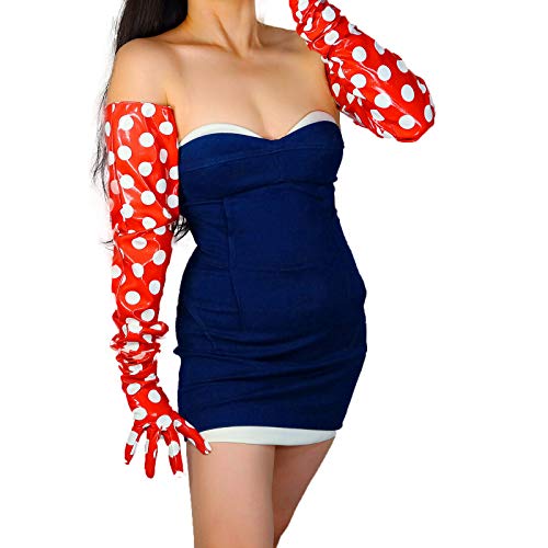 Image of DooWay Unisex 90CM LONG LEATHER GLOVES Oversized Loose Fit 35 Inches Shoulder Length Faux PU for Adult Party Cosplay Costume