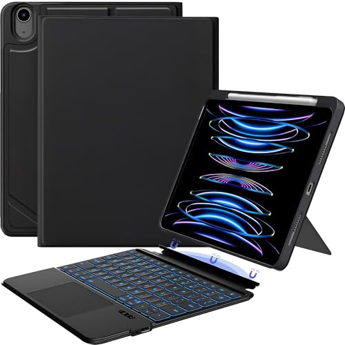 Image of Vaku Luxos NORVIK Magnetic Bluetooth Keyboard Case for iPad 11th inch (A16) /10.9 10th Generation with Flip Cover 360 Protection Backlit Keys & Touchpad Pencil Holder Floating Cantilever Stand- Black