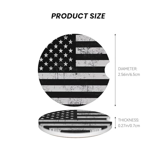 Black White American Flag Absorbent Ceramic Car Coasters for Cup Holders, 2.56" Anti Slip Insert Cup Coasters for Women Men (2 PCS) by Generic - Image 6