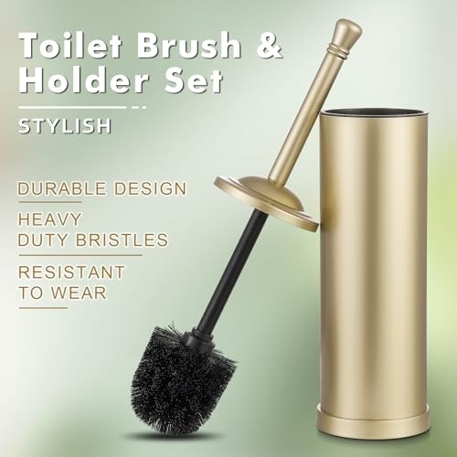 Image of Gold Toilet Brush and Holder Set,304 Stainless Steel Toilet Bowl Brush and Holder for Bathroom,Heavy Duty Toilet Brush,Durable Scrubbing Bristles,Splash Resistant,Long Handle