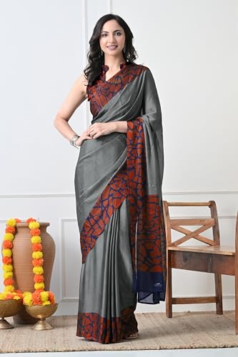 Image of MIRCHI FASHION Women Saree Abstract Print Chiffon | Breathable Lightweight Casual Sari for Regular Use and Office with Unstitched Blouse (Available in 25 Colors)