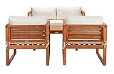 SAFAVIEH Outdoor DREN Natural Brown 4-Piece Set - Beige Seat Cushions Included