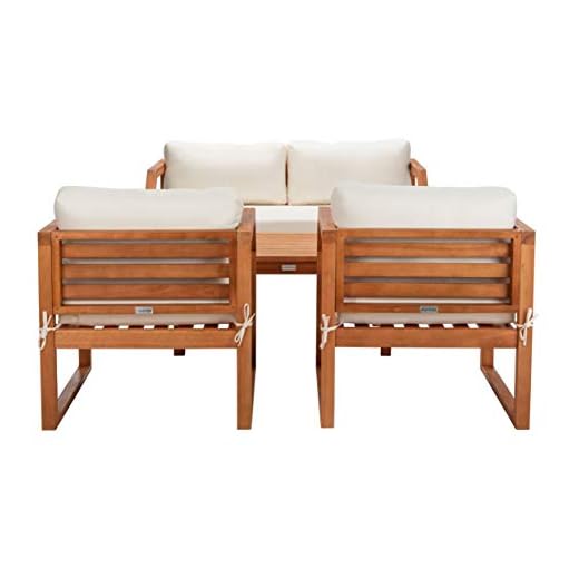 Safavieh PAT7067A Outdoor DREN Brown 4-Piece Seat Cushions Included Patio Set, Natural/Beige