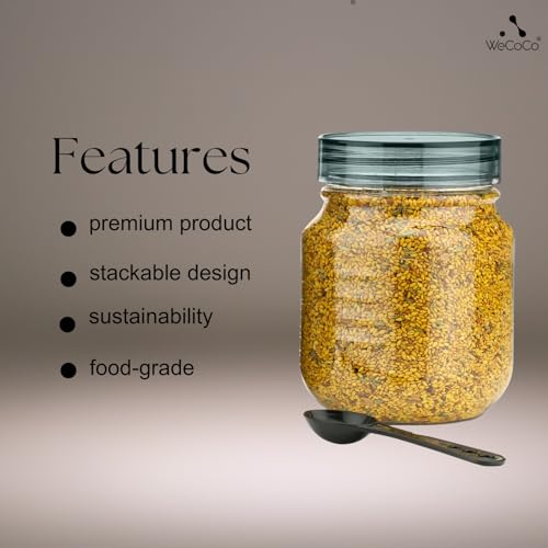 Image of Plastic Pet Storage Jar Set (750ml) with Spoons, Air-tight, Design - Kitchen Container (BLACK 3)