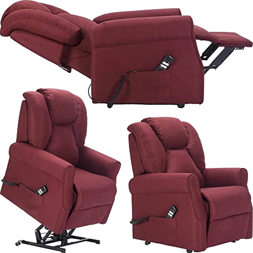 POLTRONE ITALIA - Sessel ANGELA2 Sessel mit aufstehhilfe Mechanik VERTIKAL 2 motoren relaxsessel fernsehsessel elektrisch verstellbar seniorensessel - Dunkelrot schmutzabweisender Cover