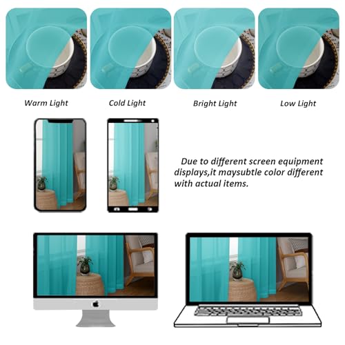 Image of Chyhomenyc Sheer Valances for Windows 2 Pack, Small Window Curtains for Living Room Bathroom Cafe Laundry Basement, Modern Top Dual Rod Pocket Voile Curtain, 42W x 18L inches, Turquoise