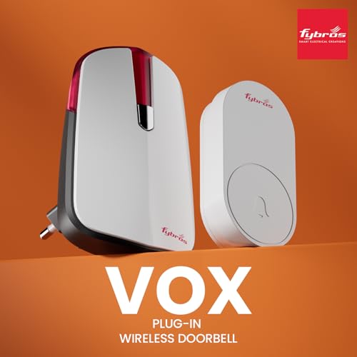 Image of Fybros VOX Wireless Doorbell | 1 Year Warranty | Plug-in |150m Range | Battery-Free Push | 32 Chimes, LED Night Light, White