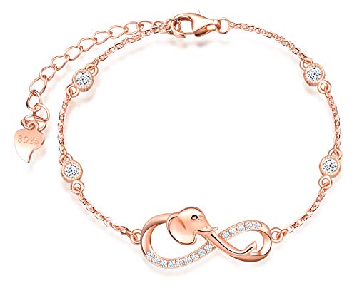 Solid 925 Silver Elephant Infinity Symbol Earrings Bracelet Necklace, Rose gold