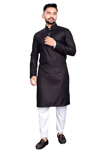 Gauri Laxmi Enterprise Pyjama Kurta en coton mélangé avec doublure Zari pour homme, Noir, L
