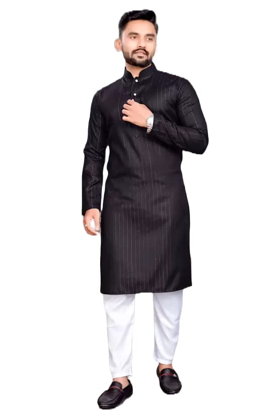 Image of Gauri Laxmi Enterprise Men Cotton Blend Straight Lining Kurta