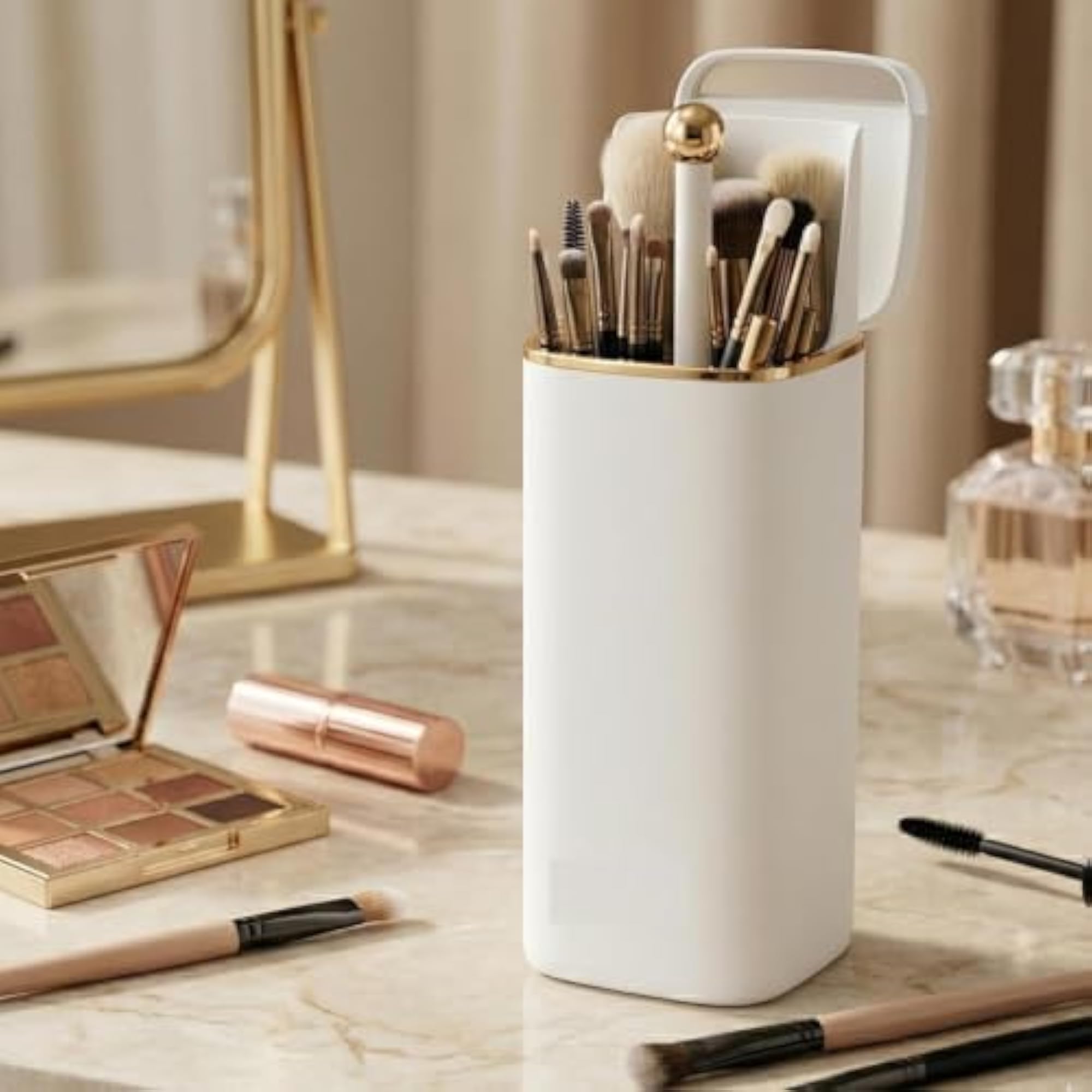 Automatic Lifting Makeup Brush Holder with Lid