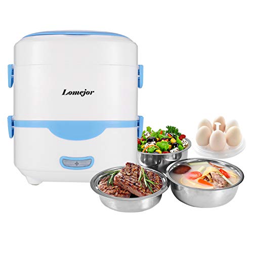 Lomejor Self Cooking Electric Lunch Box, Mini Rice Cooker, Multi-function Cooking Steaming Lunch