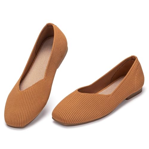 Image of Frank Mully Womens Casual Flat Shoes Square Toe Shoes Knitted Work Flat Comfort Dressy Flat Shoes for Daily Washable