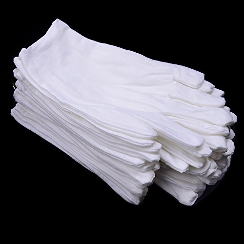 Zealor 6 Pairs White Cotton Gloves Thickened Stretchable Lining Glove For Cosmetic Moisturizing Coin Jewelry Inspection Hand Spa, Medium Size #TOP1