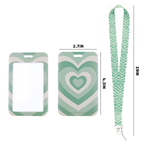 Bkbkaak Cute Green Lanyard For Id Badges Preppy Keychain With Love Heart Pattern Girls Women Aesthetic Lanyards For Keys #TOP1