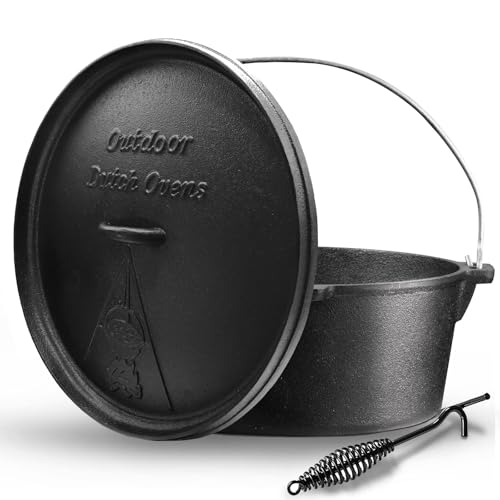 Comparison: Best Dutch Oven For Camping 10 Camping Dutch Oven,12 Qt Pre-Seasoned Camping Cookware Pot with Lid - Lid Lifter, Cast Iron Dutch Oven with Metal Handle for Cooking BBQ Baking Campfire Modern Black