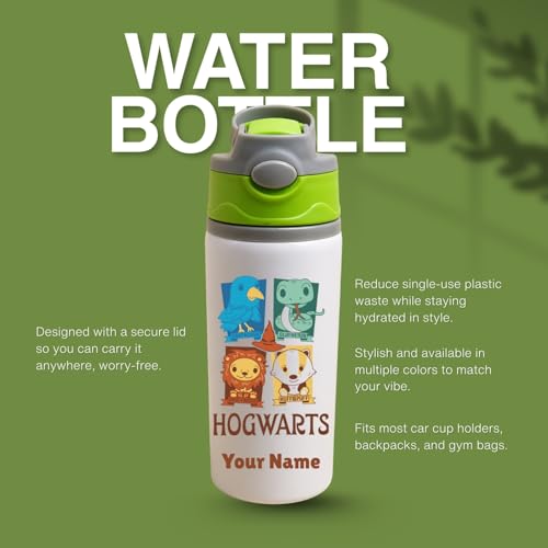Image of Custom Printed Kids Water Bottle 600ml Aluminium | Cartoon Theme with Name | Lightweight School Bottle | Gift for Boys, Girls, Birthday|Customise Gift