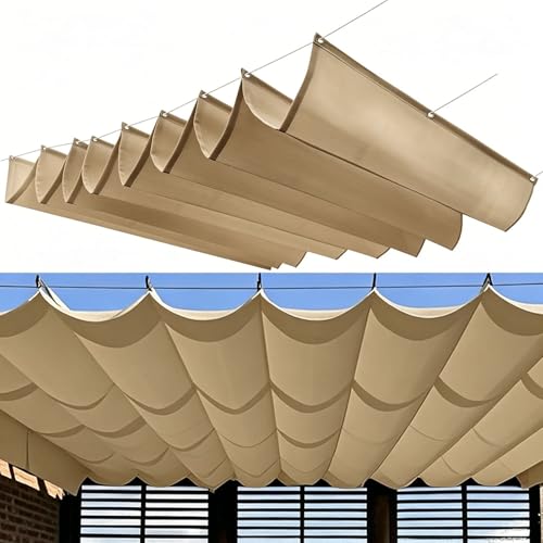 Voile d'ombrage rétractable vague imperméable et anti-UV kaki - 2