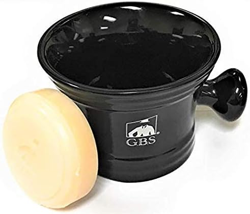 Ceramic Black Shaving Bowl/Mug with Handle Knob- Comes with 3 Oz 97% Natural Ocean Driftwood Gbs Soap - Fits up to a 4 Oz Soap