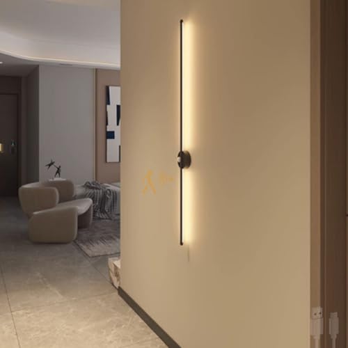 Lámpara de pared recargable USB con sensor de movimiento aplique LED largo de aluminio negro