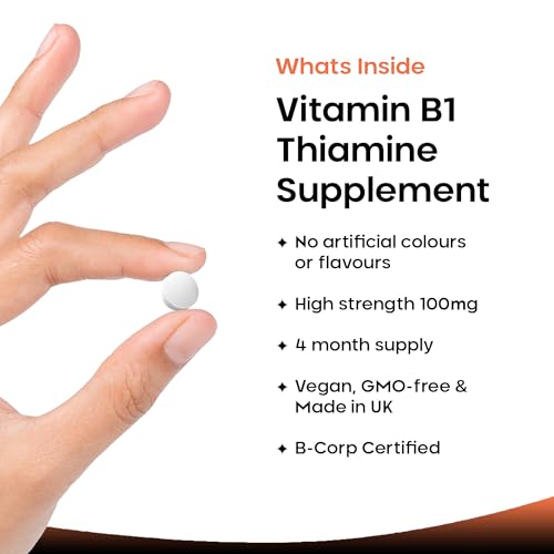Vitamin B1 Thiamine Supplement 100mg (4 Months Value Supply) Thiamine Vitamin B1 High Strength – Heart Health, Healthy Nervous System, Immune Health, Energy Release Vegan, Gluten-Free, UK,120 Tablets - Image 3