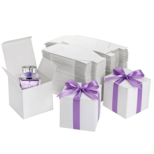 Jucoan 100 Pack White Paper Gift Boxes with Lids 4 x 4 x 4 Inch Gift Wrapping Box Party Favor Box Goodies Treat Boxes Candy Boxes for Wedding Bridesmaids Proposal Birthday Graduation Fathers Day