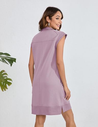 Image of Qiaomai Womens Half Zip Sweatshirt Dresses Summer V Neck Sleeveless Pullover Tunic Tops Mini Dress
