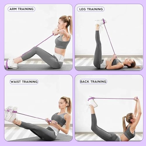6-tube Elastic Resistance Bands with Handles,Elastic Sit Up Pull Rope, Pedal Resistance Band,Multi-function Foot Pedal Puller for Home Gym, Yoga, Pilates and Full Body Trainin (pink) - Image 4