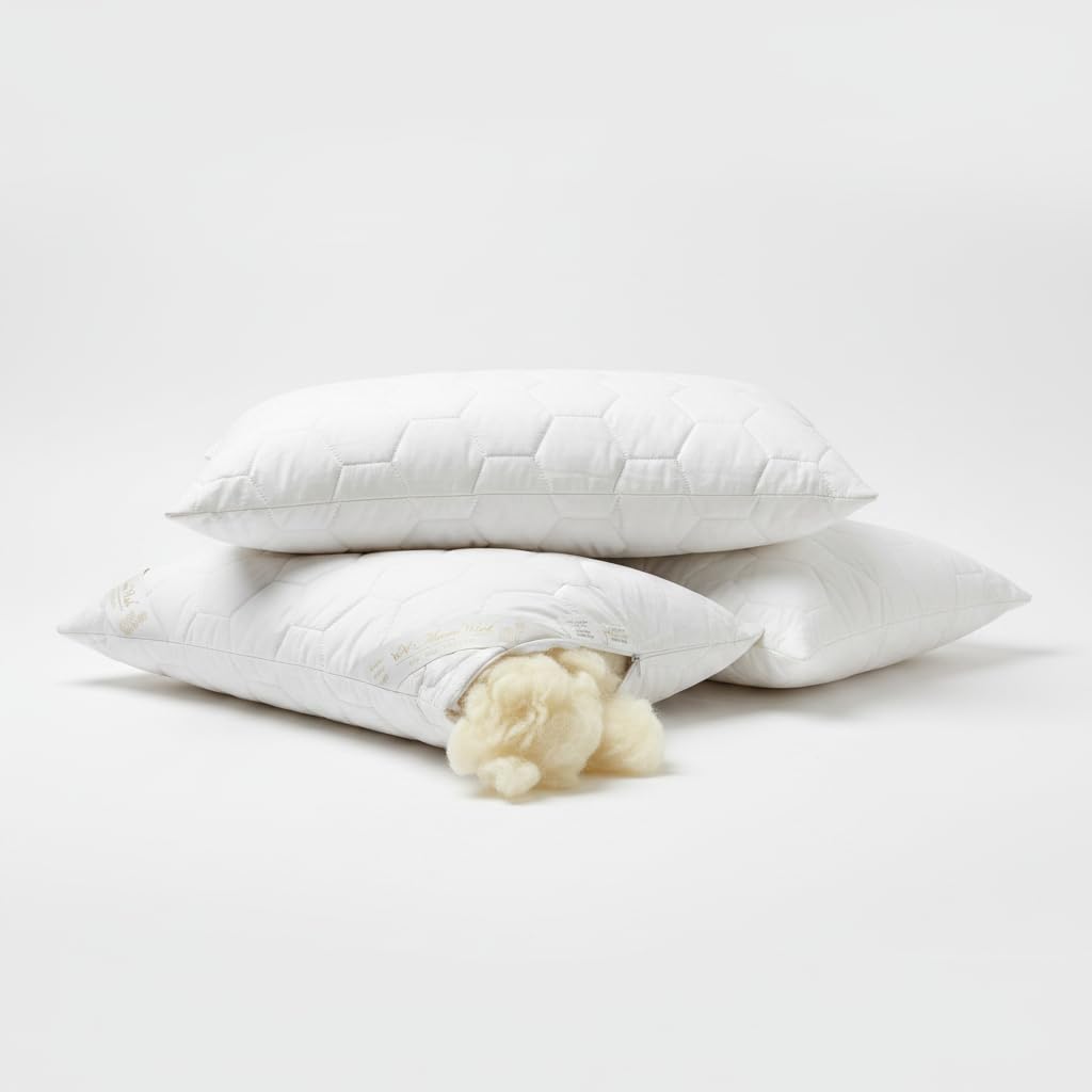 Merino Wool Opakowanie 2 poduszek na łóżko standardowa poduszka 45 x 75 cm 1000 g/m², 2 sztuki! Naturalna pościel. Bawełniana poszewka na zamek błyskawiczny