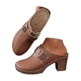 Brown Closed Toe Chunky Heel Mules for Women...
