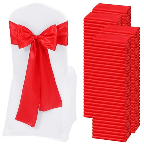 REWOMC 120 PCS Red Satin Chair Sashes, 7 x 108 Inch